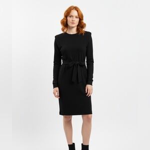 Zara Black Long Sleeve Dress with Tie Waist Text Back size M